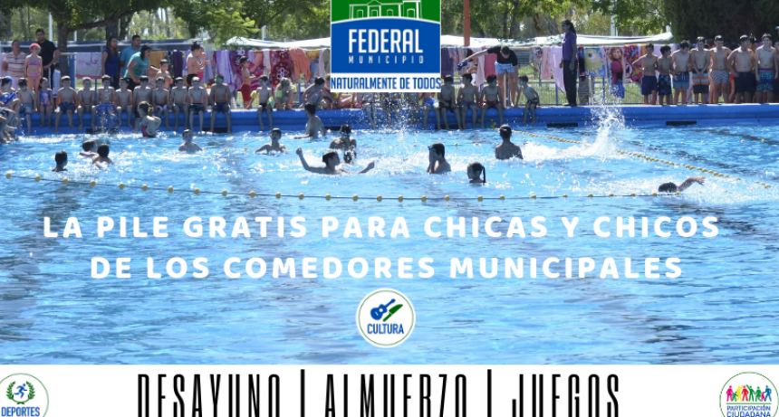LA PILETA GRATIS PARA CHICOS Y CHICAS DE LOS COMEDORES MUNICIPALES.