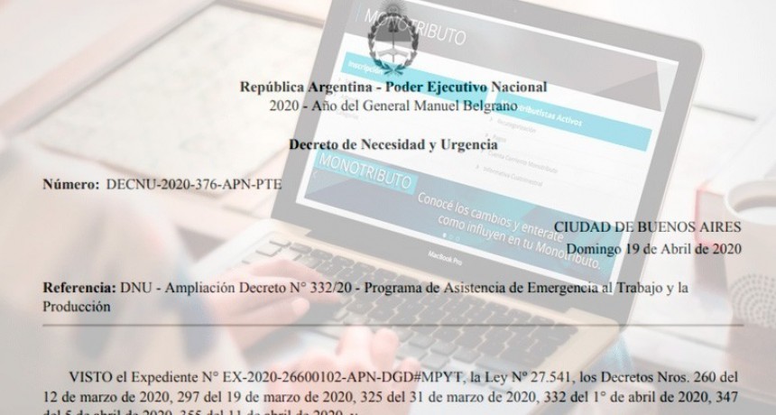 Decretan medidas de asistencia para empresas, monotributistas y autónomos