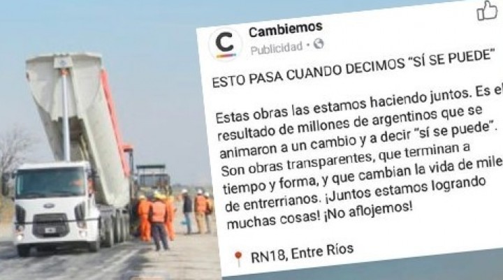 Obra: Cambiemos publicita la Ruta 18 después de anunciar que no va a terminar un tramo 