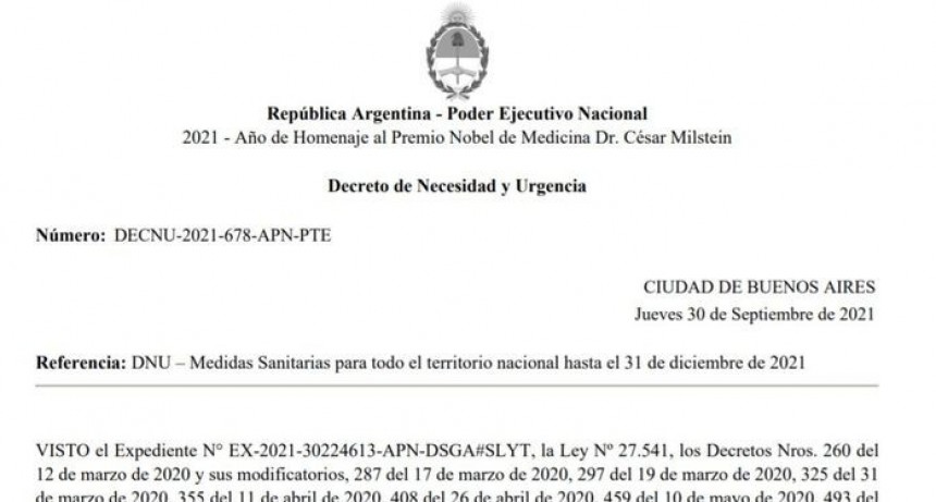 Covid-19: Gobierno emitió el decreto con flexibilizaciones sanitarias hasta diciembre