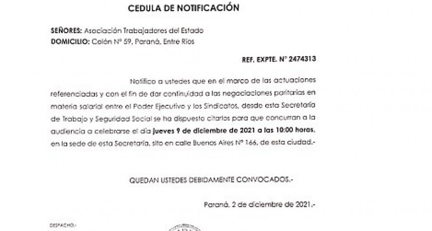 La Provincia formalizó la convocatoria a paritarias a estatales: Se reunirán el 9 de diciembre